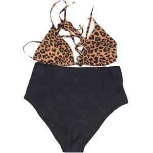 Set Bikini animal print Top Sz XS Bottoms Black Sz S New